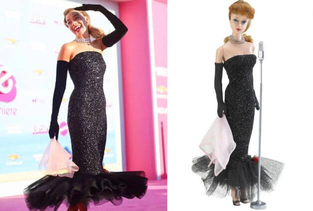 Margot Robbie resembles Black Dress Barbie